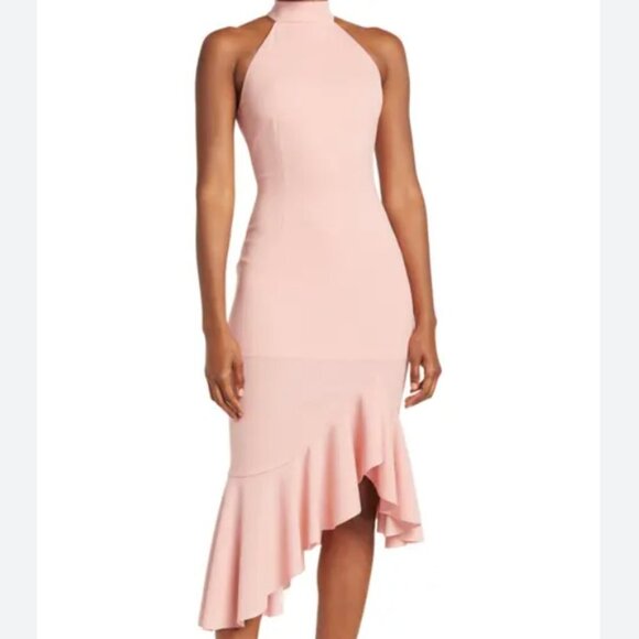 The Fashionpoet Sleeveless High Neck Collar High Low Ruffle Hem Midi Dress - M - Picture 8 of 8